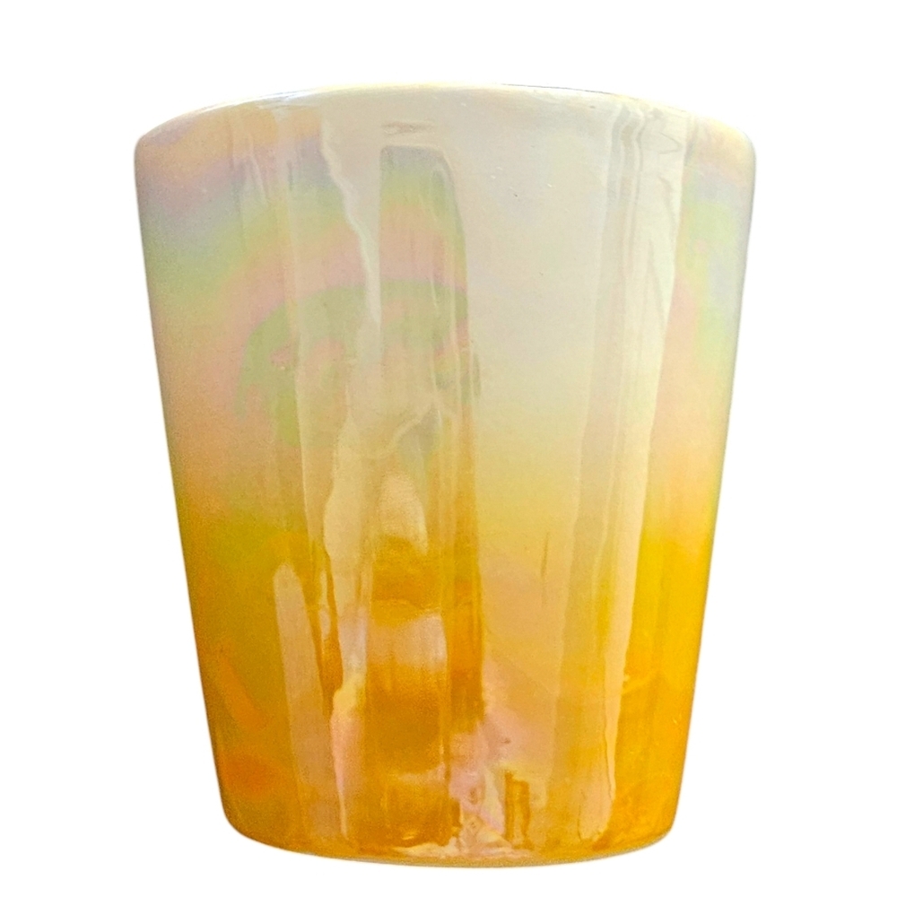 Small iridescent yellow candle holder cup